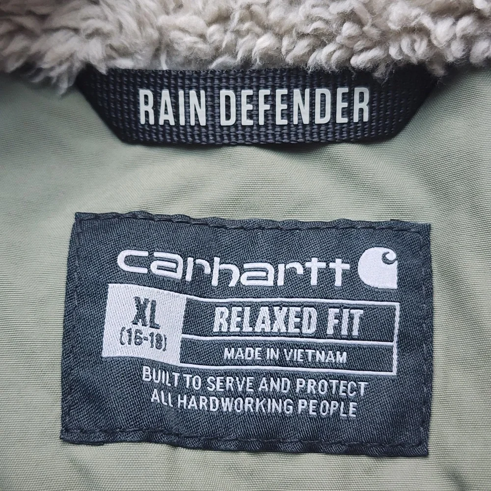 Carhartt Rain Defender Relaxed Fit Sherpa Lined Quilted Vest Olive Green XL